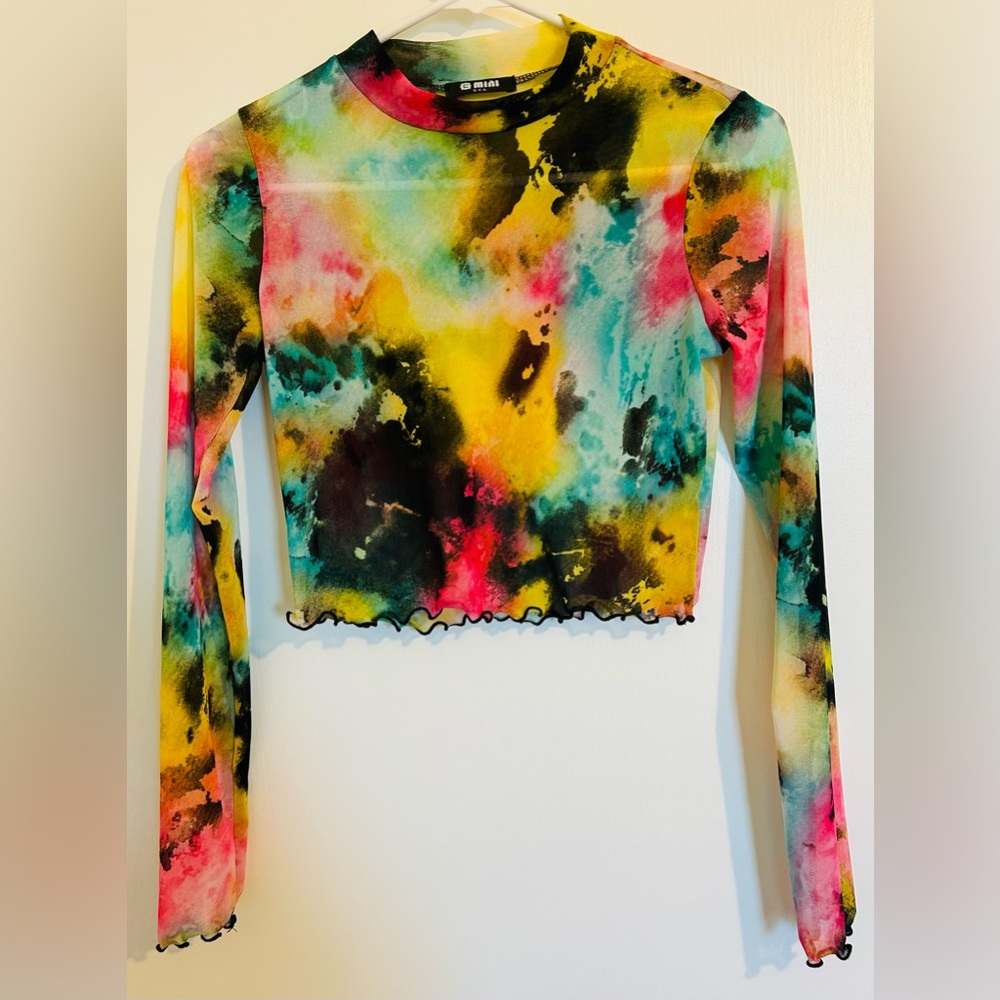 Mesh Tie-Dye Crop-top